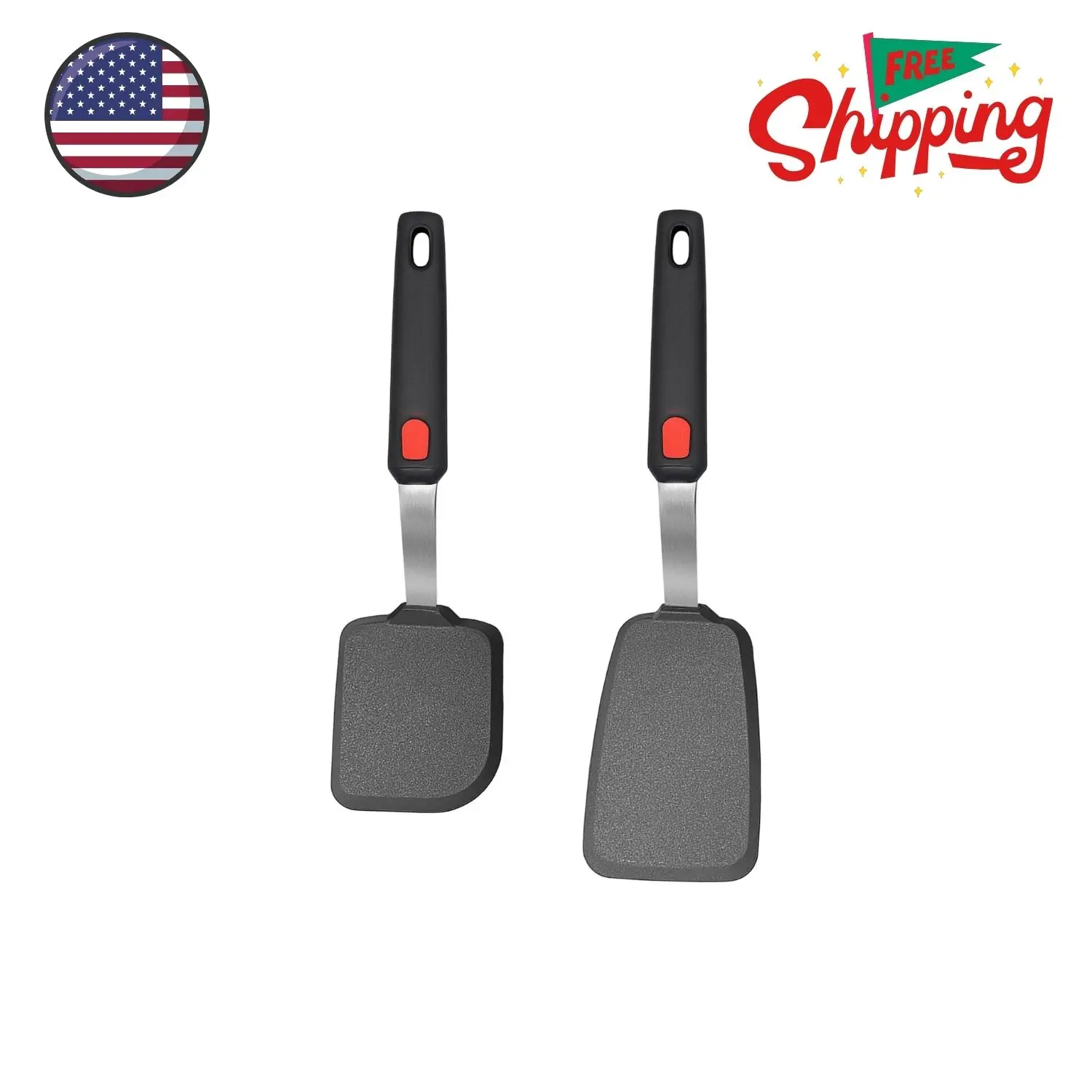 2 Pack Silicone Spatula Turner, 600°F Heat Resistant Kitchen Spatula Set