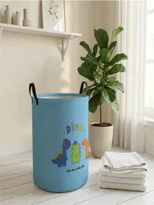 1 piece of 2D printed open storage box with dinosaur + baby dinosaur daily pattern, double handle reinforcement + foldable storage | dirty laundry storage/toy organization/home decoration all-in-one