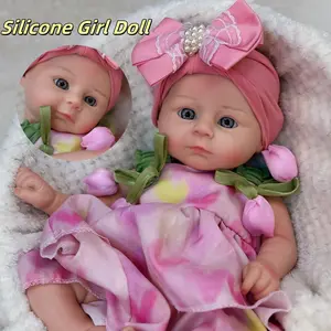18Inch/ 45cm Washable Adorable Bebe Silicone Princess Reborn Dolls Painted Detailed Full Body Soft Solid Silicone Dolls With Beautiful Flower Outfits&Butterfly Hairband