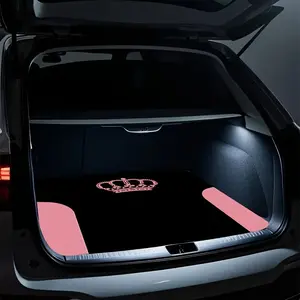 Durable all-weather car trunk mat with pink crown print - suitable for most car models, anti-slip and easy-to-clean polyester cargo mat, enhancing interior protection, car trunk mat.