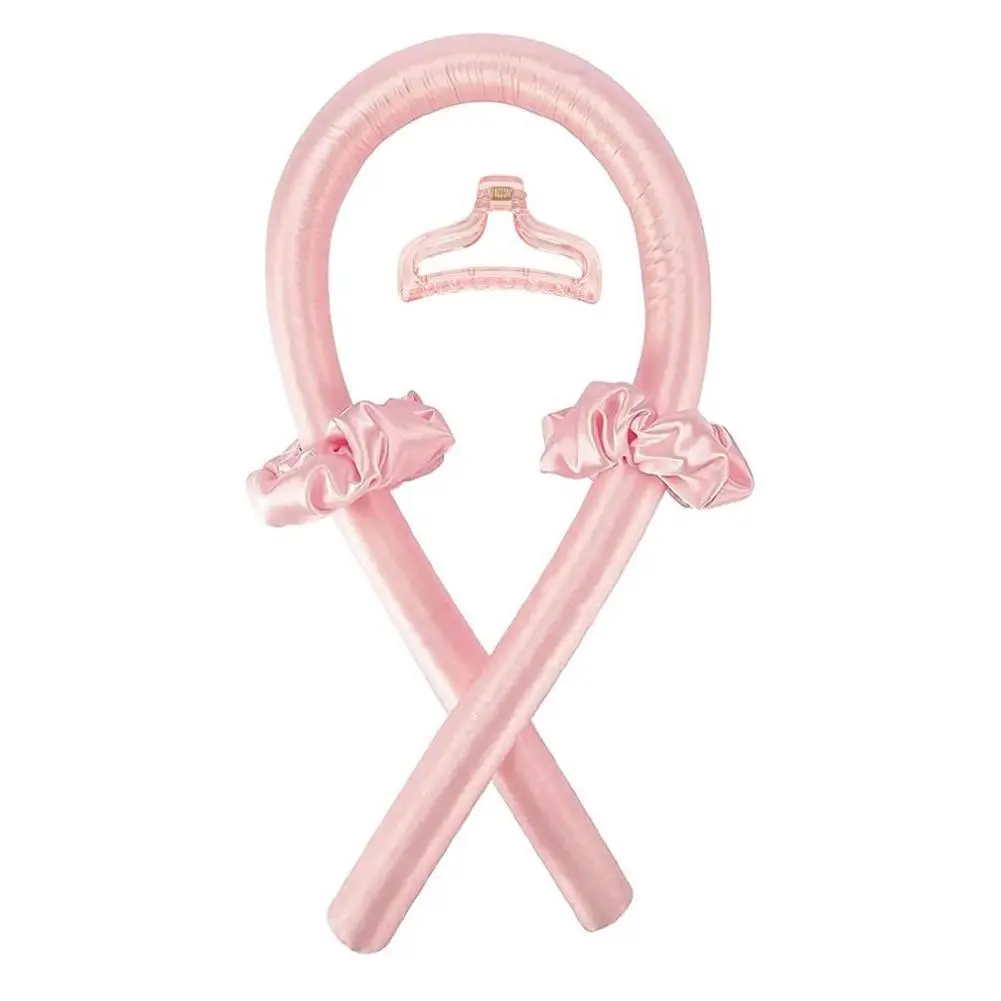 Heatless Curling Ribbon Set – No Heat Silk Curling Rod with Claw Clip for Overnight Soft Waves & Natural Curls (Pink)