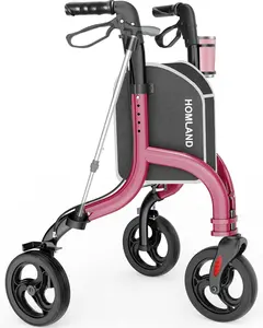 3 Wheel Walkers for Seniors, Foldable Wheeled Rollator with Cane Hold and Cup Hold, Lightweight Three Wheel Rolling Walker Height Adjustable for Seniors