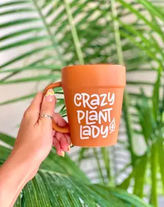 Crazy Plant Lady Terracotta Coffee Tea Mug, Succulent Planter, Gifts for Her, Mom, Christmas, Birthday, Mother's Day, Summer Patio Garden Gardening, Kitchen Home Decor, Boho