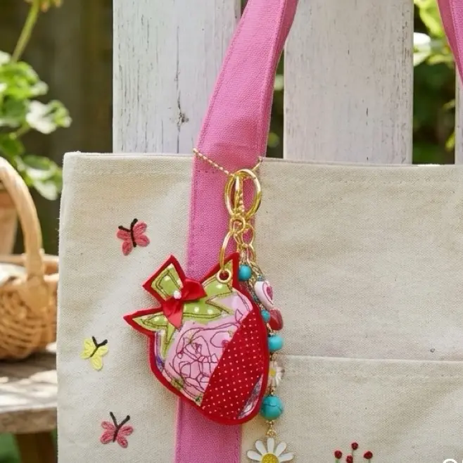 Patchwork strawberry stuffed keychain