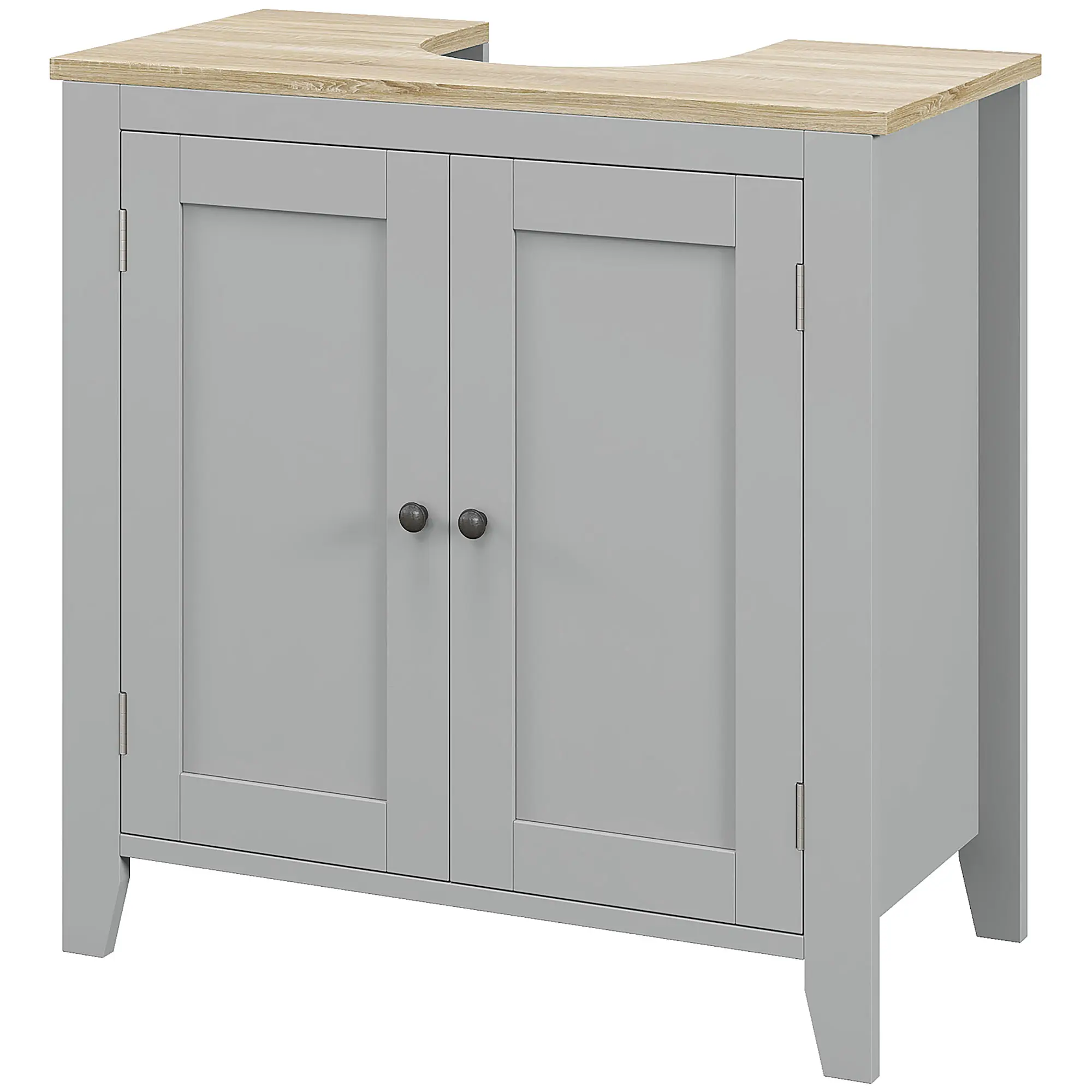 Bathroom Floor Storage Cabinet with U Shaped Cutout for Pedestal Sink Adjustable Shelf Double Door Design Gray MDF Frame Holds 66 LBS Space Saving Organizer for Bathroom Apartment Small Space Daily Hygiene Storage
