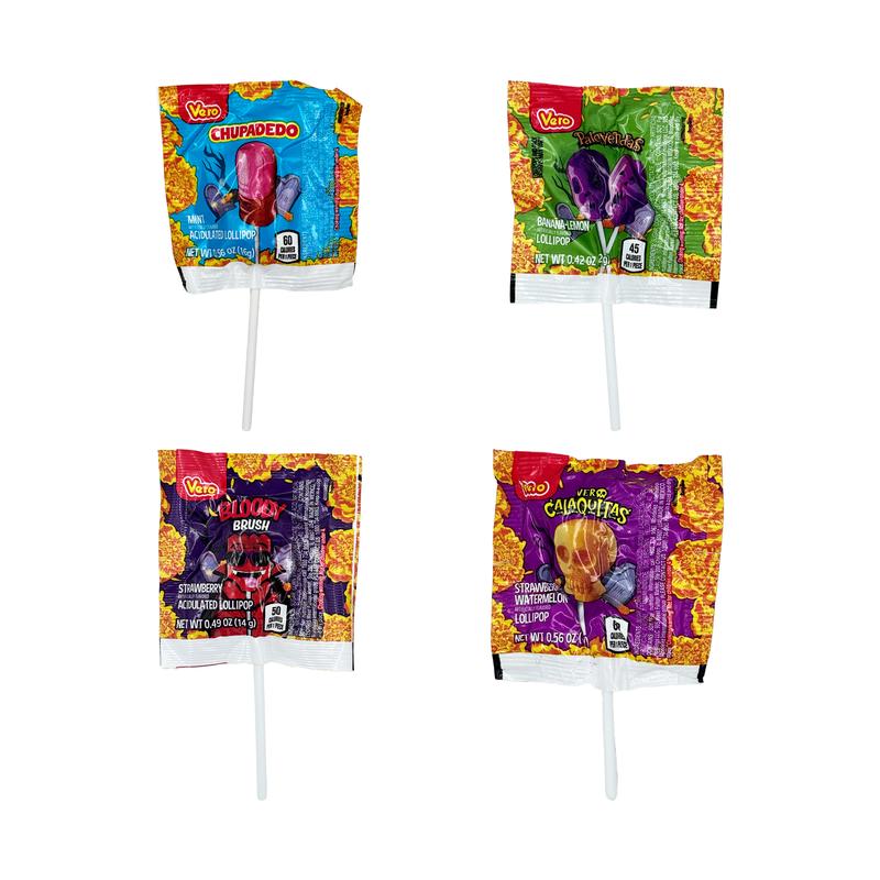 Vero Dulce Susto - 40-Count Halloween & Día de los Muertos Lollipop Mix - Sweet Fruity & Minty Flavors - Spooky Designs - Perfect for Trick-or-Treating & Party Favors