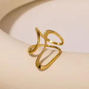Minimalist Irregular Index Finger Open Ring, Niche Design Wave Double Band, Alternative Artistic Asymmetric Costume Jewelry, Alternative Artistic Rings, Asymmetric Rings