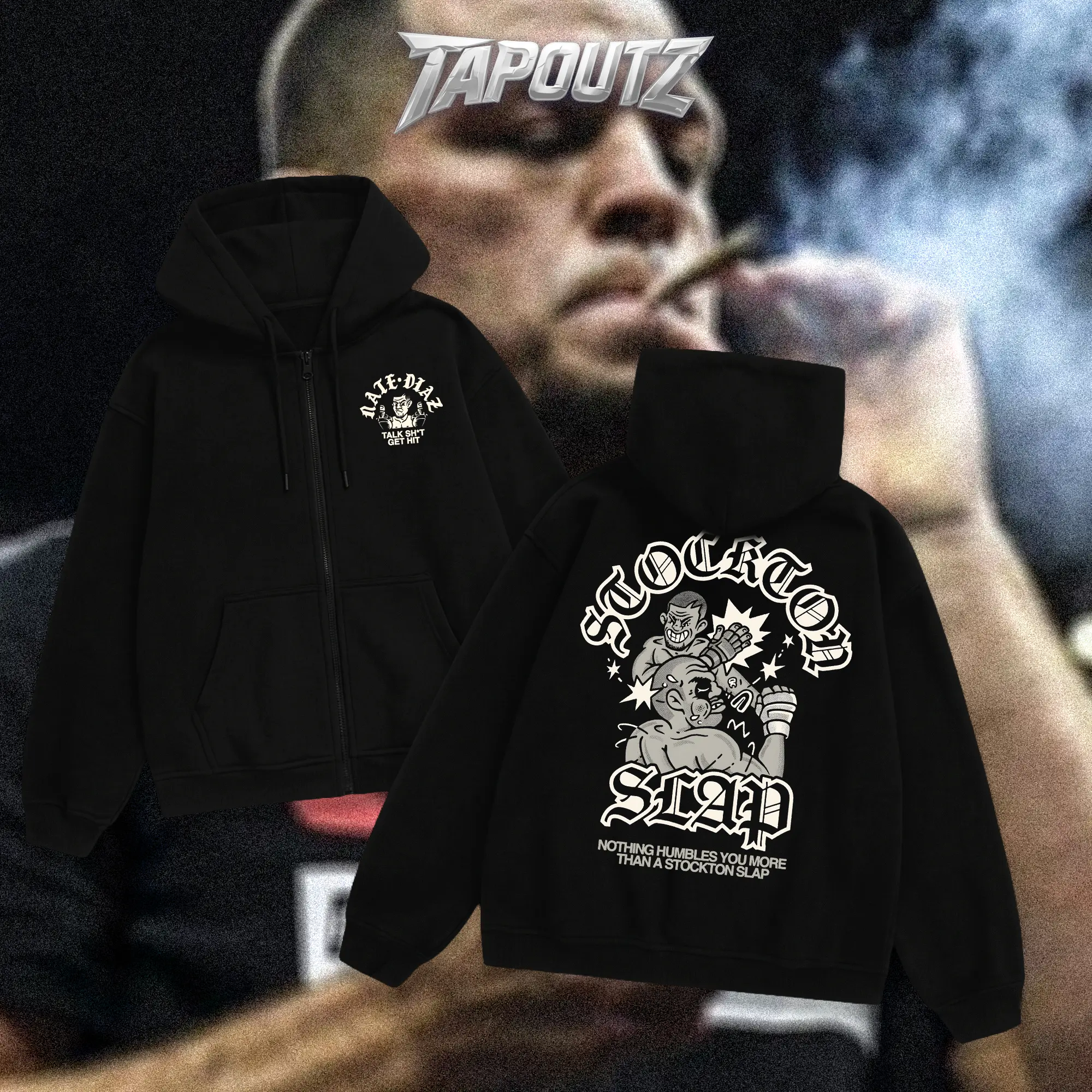TAPOUTZ Nate Diaz Stockton Slap Heavy Cotton MMA Double-Sided Unisex T-Shirt, Casual Lightweight Breathable DTG Printing Classic Soft Apparel for 209 Fight Fans, Ideal Gift
