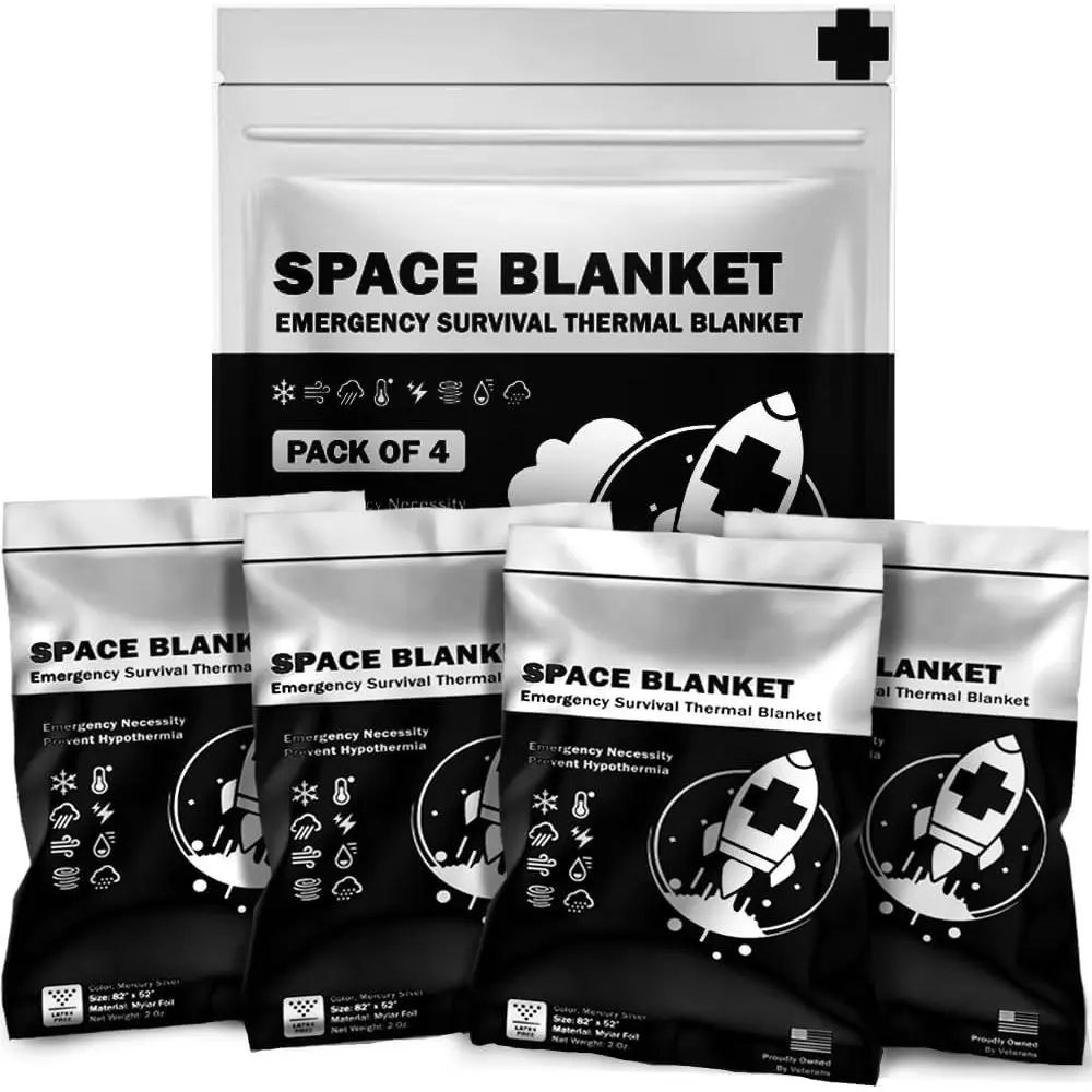 Emergency Mylar Thermal Blanket, Foil Space Blanket Designed for NASA, Body Warmer Blanket for Outdoor, , Camping Gear, Hiking Travel (Silver, 4 Pack)