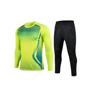 2-Piece Soccer Goalkeeper Shirt with Foam Elbow Pads, Colorful Geometric Breathable Quick-Dry Long Sleeve T-Shirt + Training Running Sports Pants Set