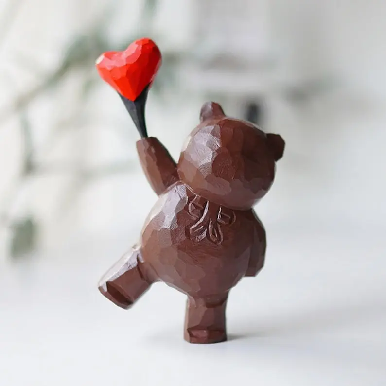 Handmade Wooden Carving Bear,Wood Carving Bear Figurine,Bear Decor,Gift For Wife,Gift For Her,Birthday Gifts,Valentine's Day Gifts