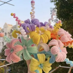 Artificial Hair Root Sticks, Macaron Color Random, 5 Sizes Craft Balls, Multicolor Velvet Stem, Art and Handmade Supplies