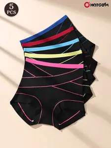 Women's High-Waist Tummy Control Shapewear Set - 5-Pack Bandage-Style Sports Underwear | Highly Elastic & Full Coverage + Butt Lifting & Shaping, Breathable Crotch for Sweat-Free Comfort, Perfect for Gym & Daily Wear, Color-Block Stripe Design, Size Range