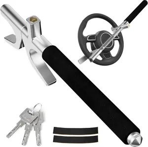 Universal Steering Wheel Lock (Black) | Heavy-Duty Retractable Anti-Theft Device • Visible Deterrent with Safety Hammer • Fits Trucks, SUVs & Vans