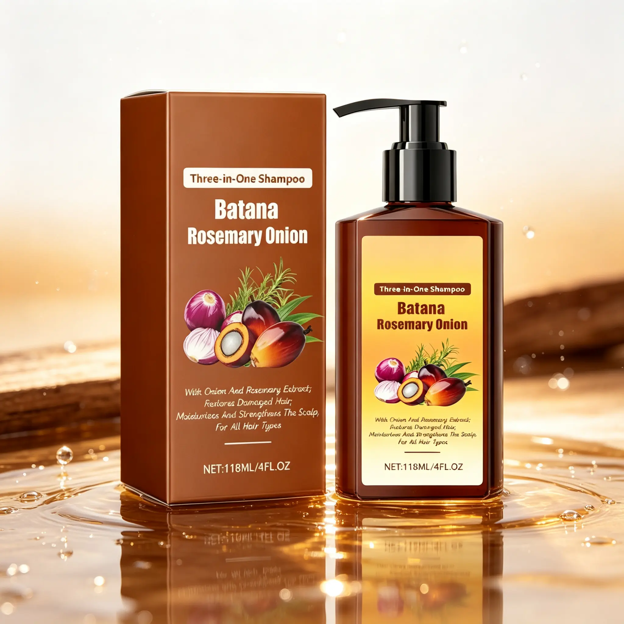 Onion & Rosemary Shampoo 118ml – Nourishing 3-in-1 Hair Care with Batana, For All Hair Types