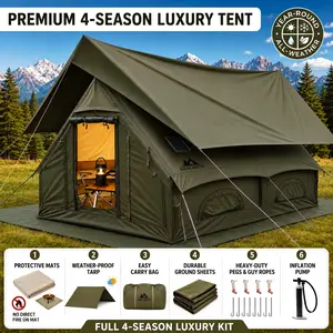 SENLEETO 6-8 Person Inflatable Camping Tent 420D Oxford Inflatable Tents, Breathable Waterproof, AC Port, Stove Jack, Wind Resistant Portable Pop Up Glamping Family Equipment Easy Setup, Breathable Waterproof Tent