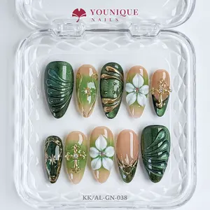 Younique Nails 2025 | KK Studio | Emerald Totem | 10PCS 100% Handmade Press-On Nails | Reusable Colorful Art