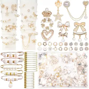 DoDoBeads 60 Pcs Junk Socks Charms Kit, Gold Brooches and Pins for Women, Pearl and Rhinestone Sock Charms with Safety Pins, DIY Accessories for Decorating and Personalizing Socks