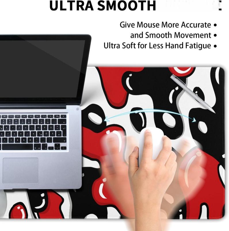 Japanese Anime Geometric Gaming Mouse Pad XL 31.5x11.8 Inch Red Black White Japanese Mouse Mat Desk Mat Extended Large Mousepad With Non-Slip Rubber Base Stitched Edge Mousepad for Work Gaming Desktop