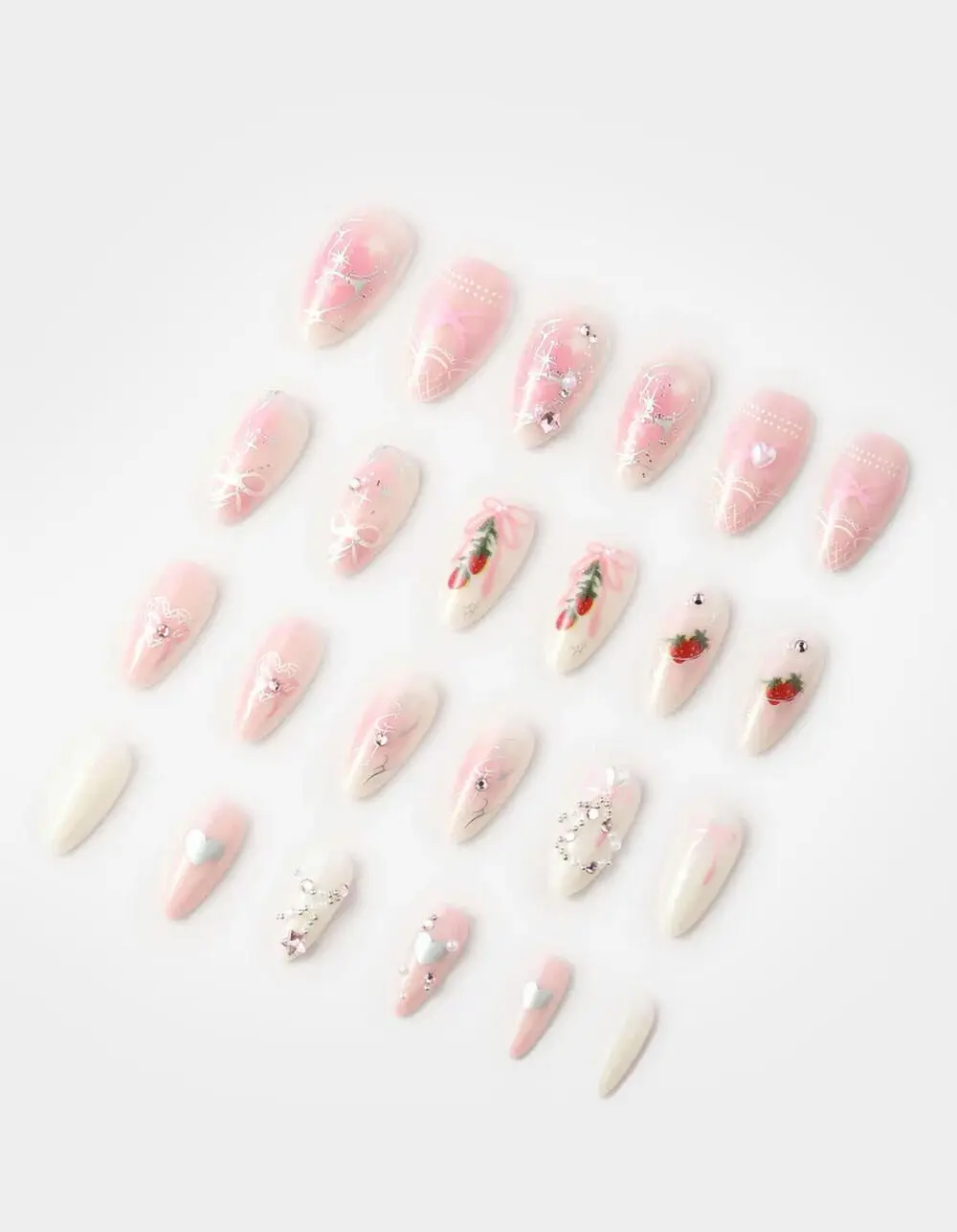 NEVER HAVE  Womens I EVER Strawberries N Crème Almond Press-On Nails, Pink