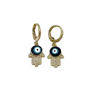 Hamsa Drop Earrings with Eye Design, Gold-Tone Finish, Includes Ring Clip, Simple and Elegant Accessory