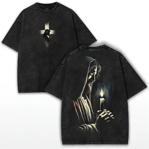 Jesus Candlelight Prayer Oversized Tee – Double-Sided Faithwear in Heavy Cotton for Modern Believers