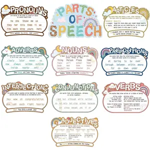 10 count Parts of Speech Poster for Classroom, Boho Classroom Bulletin Board Decor for Elementary Middle High School, Grammar Educational Posters Teacher  Haves Supplies