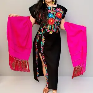 Rebozo Shawl Scarf Traditional Design with Fringe Mexican Silk Like Look 90 Inches Long 24 Inches Wide Handmade in Mexico