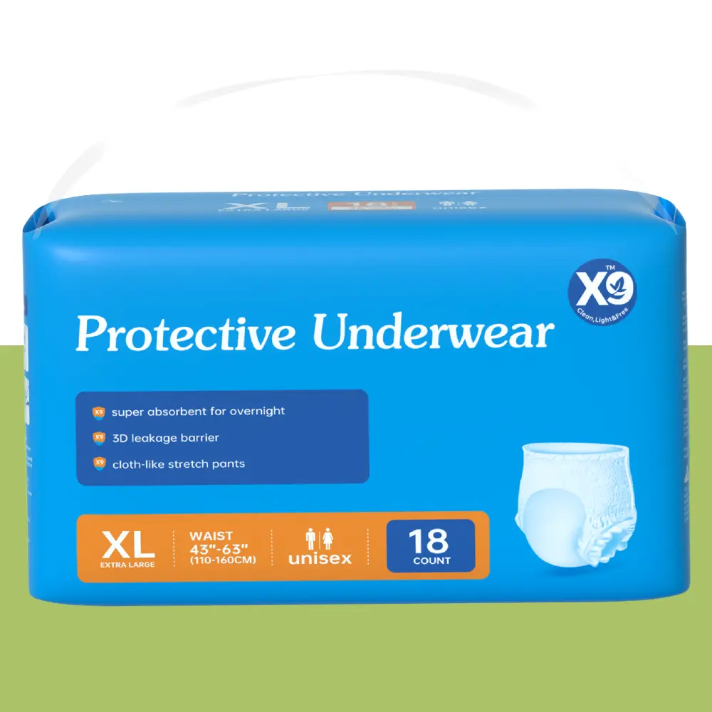 X9 Adult Diapers, High Absorbency Leakproof XL Size (18 Count) - Skin-Friendly for All Skin Types, No Petroleum-Based Microplastics/Chlorine/Fragrance, Built-In Deodorizing Technology for Freshness, Diapers Adult Diapers