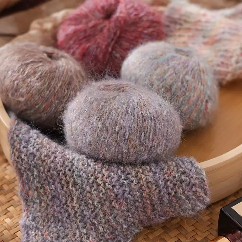 Colorful Alpaca Yarn Medium Thickness Colorful Wool Blend Soft Hand Knitting Material for Sweaters Shawls Coats Scarves Fashion Fall Winter Knitting Supplies Fuzzy Yarn