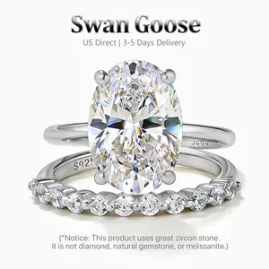 925 Sterling Silver 4.5ct Oval Cut  Cubic Zirconia Engagement Ring Set, 14K Gold Plated Women's Jewelry Bridal Wedding Ring Set, Women's Ring Jewelry, banquet accessory Ring Set for Daily, Travel summerwins