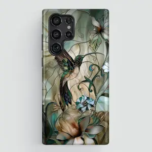 Hummingbird Stained Glass Design Phone Case for iPhone 17 16 15 14 13 12 Pro Max Plus X, Samsung Galaxy S25 S24 S23 S22 S21 Ultra