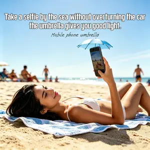 Beach Phone Umbrella, Strong Suction Mini Sunscreen Silver Color Small Rain Umbrella, Portable Magnetic Anti-Glare Screen Reader
