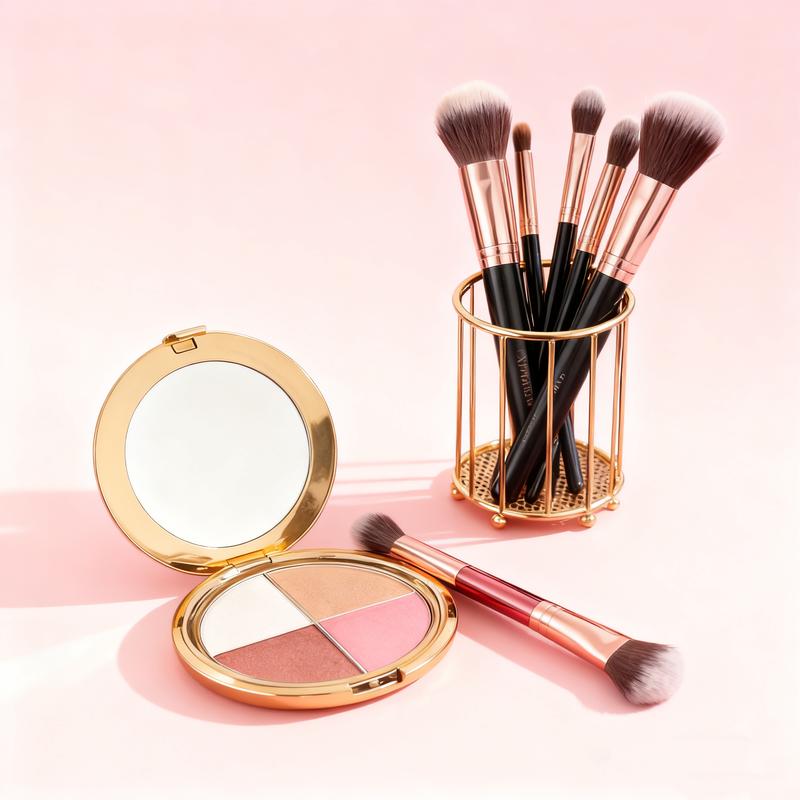 Glowjiu 4-in-1 Glow Palette & Brush SetMulti-Use Highlighter Blush EyeshadowforEffortless Radiance Long-lasting makeup that doesn't come off