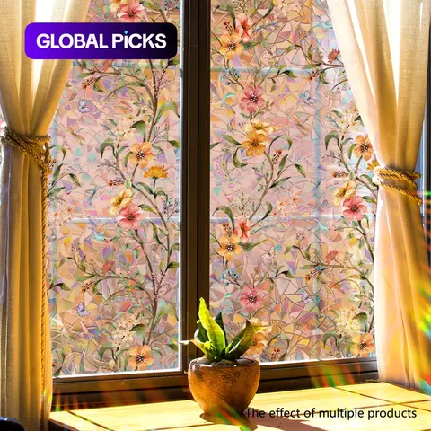 Floral Window Sticker, Removable Static-Cling Window Decal, Decoration Sticker, Decorative Sticker Flower Design for Living Room and Bedroom #GLOBAL PICKS