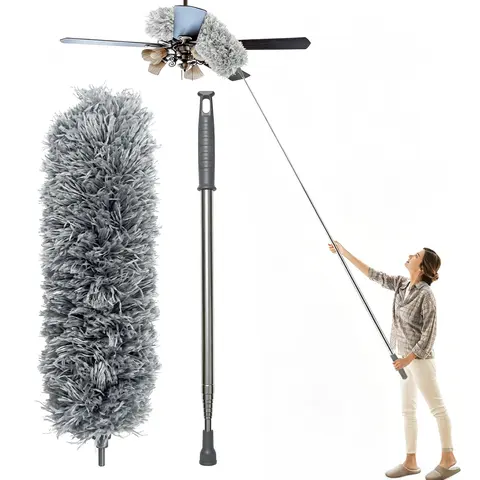 DGAPHRO Duster with Extension Pole,Stainless Steel Long (100 inch) Dusters for Cleaning, Bendable & Washable Extendable Duster for Ceiling Fans,Blinds,Cars and Furniture.