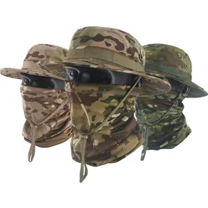 COMEORT Camouflage Tactical Hat Set Outdoor Fishing Bucket Hat Sun Protection Breathable Men's Boonie Hat with Neck Gaiter  windproof,design,summer outdoor sport dad hat detachable sun hat