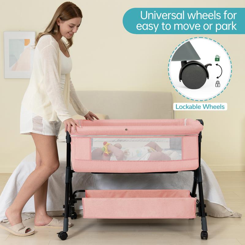 【New Year gift】Baby Bassinet Bedside Sleeper 3 in 1 - Adjustable Height, Adjustable Wheels, Travel Sleeper, Portable Design for 0-6 Months、12 Months Newborn bassinet for baby