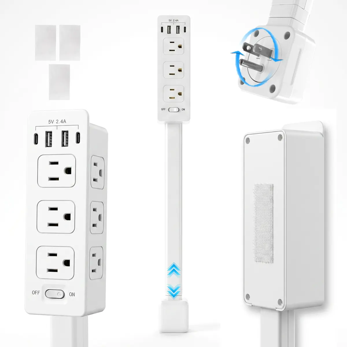 Vertical Tower Power Strip 6-in-1 Outlet Extender, Compact Desktop Charging Station with Circuit Safety Protection, Multi-Port Power Extension for Household & Office Electronic Devices