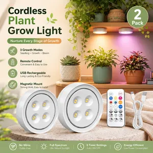 2 Pack/1 Pack  Rechargeable Battery Grow Light, FullSpectrum Indoor Cordless Plant Light withTimer & Remote, Stepless Dimming,Type-CCharging 2000mAh,Wireless Magnetic PuckPlant Lights for Indoor Growing