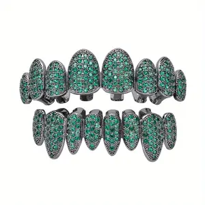 European and American Trendy Full Synthetic Zircon ​   Eight-Tooth Plated Hip-Hop Tooth Braces, Colorful Golden Tooth Braces, Halloween and Christmas Hip-Hop Cool Tooth Braces