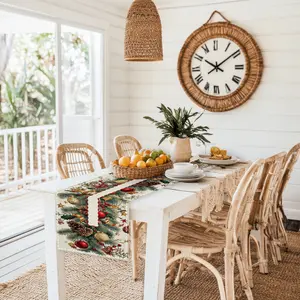 One table runner, serves as a tabletop decoration. Made of polyester fiber, it's a modern - style home decor item suitable for dining rooms, living rooms, kitchens, and outdoor spaces. Long Table Runner Kitchen Linen table  runners  for  event