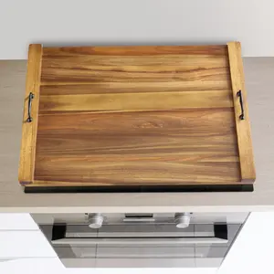 Acacia Wood Stove Top Covers for Electric Stove - Wooden Noodle Board for Gas Stovetop - Wooden Kitchen Sink Cover for Counter Space & Decorative Tray 30x22 Inch