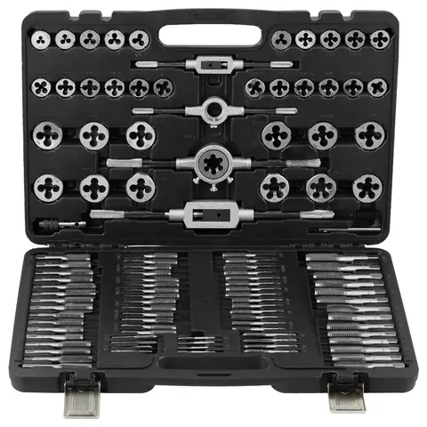 【toolupgrade】VEVOR 110-Piece Metric Tap and Die Full Kit, Bearing Steel Construction & Mechanic Tools with 2 Pcs Die Wrench, 35 Pcs Cuts, M2-M18 Coverage, Shockproof Storage Case, Tapered Start Ease for Thread Repair, Construction Tools