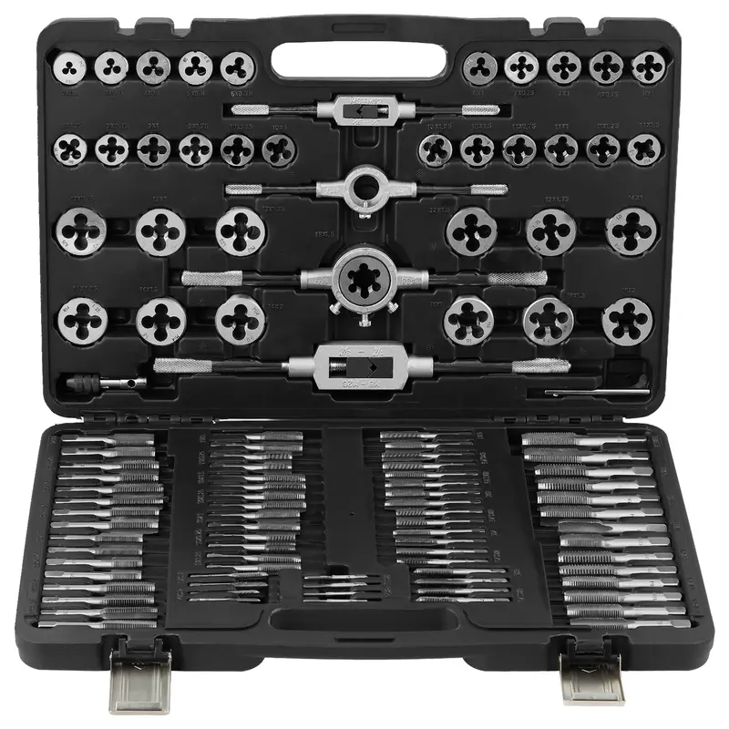 【toolupgrade】VEVOR 110-Piece Metric Tap and Die Full Kit, Bearing Steel Construction & Mechanic Tools with 2 Pcs Die Wrench, 35 Pcs Cuts, M2-M18 Coverage, Shockproof Storage Case, Tapered Start Ease for Thread Repair, Construction Tools