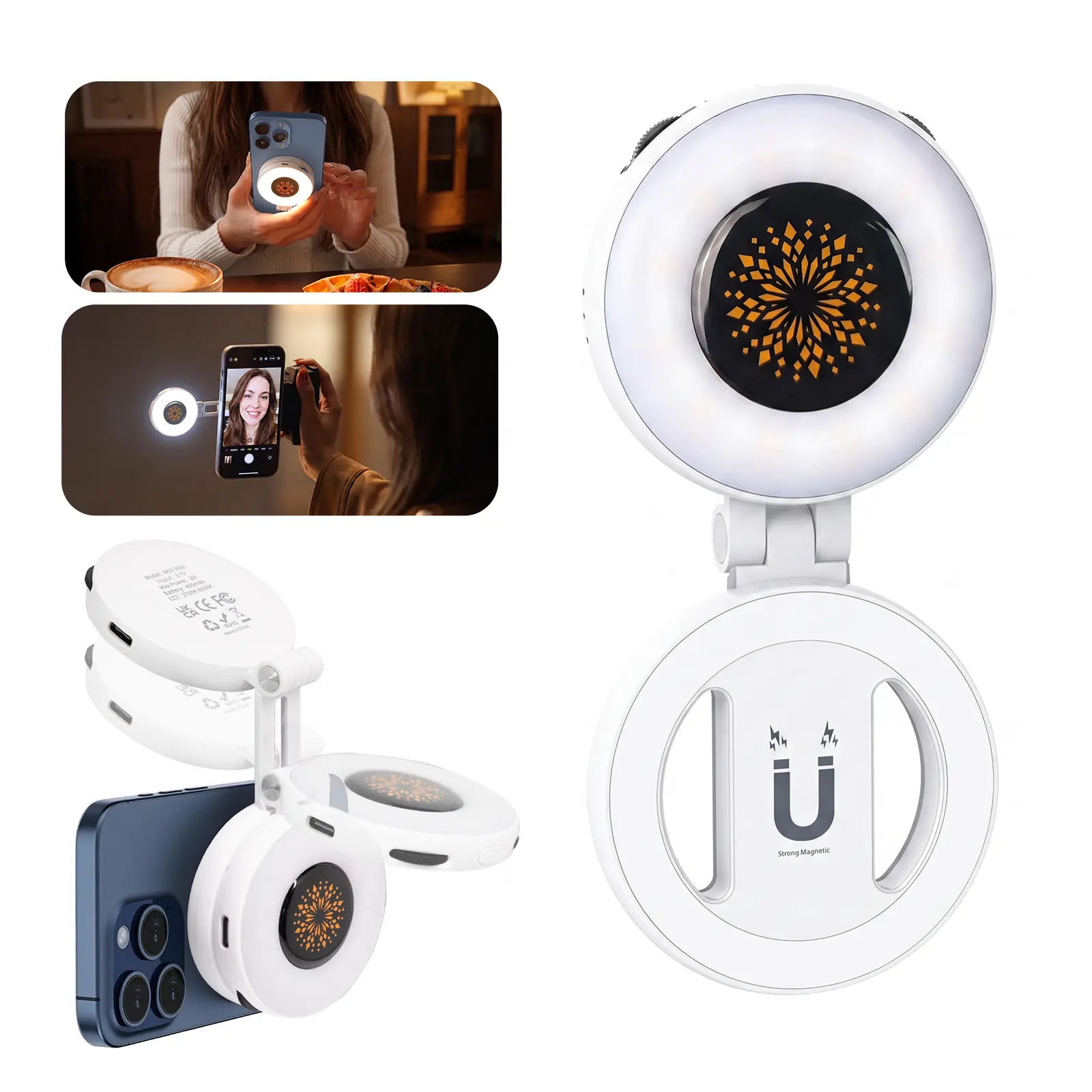 Magnetic Phone Selfie Light, Portable LED Clip Light with 3 Lighting Modes, 360° RGB Fill Light for iPhone & Smartphone Photography