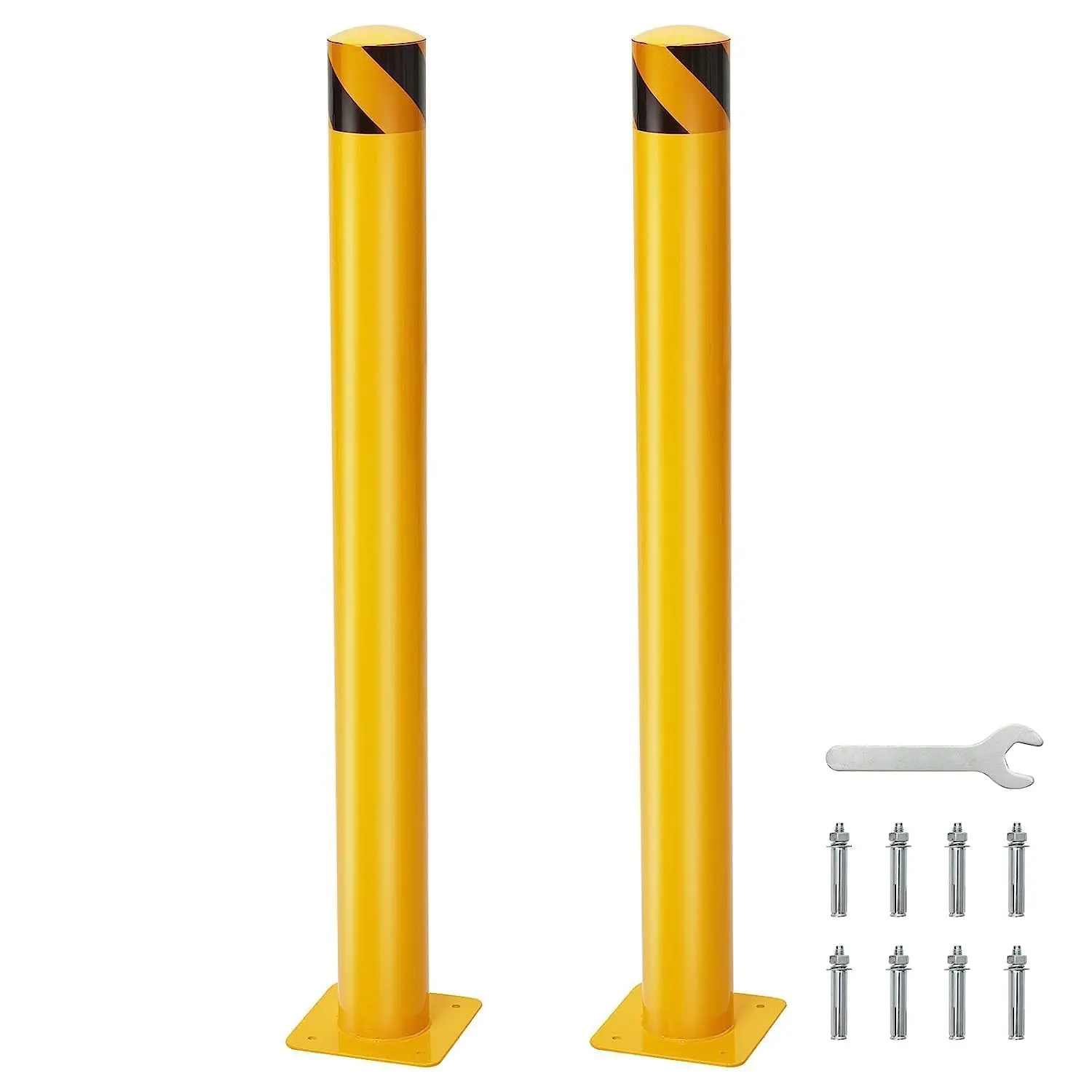 Garvee 2-Pack Industrial Cylindrical Safety Bollard - 48x4.5in (HxD) Yellow Steel Post with 8 Anchor Bolts, 10,000+ Hour Salt Spray Tests, Outdoor Use for Traffic Control, Construction Site Safety