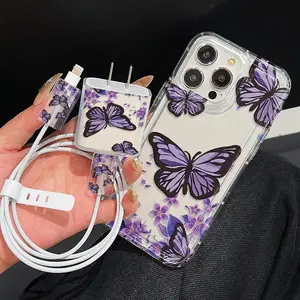5-Piece Transparent Butterfly and Flower Phone Case Cover Set, Tpu Anti-Drop Protection for iPhone Models, Perfect Gift for Couples and Teens, Accessories