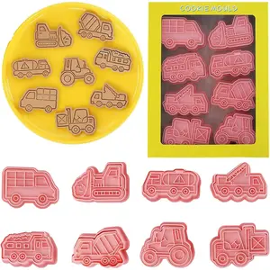 8 count Construction  Themed Cookie Cutters Set Cute  Cartoon Excavators Bulldozers Biscuit Cookie  for Party Cookie Baking Frosting Decoration Fondant Muffins Cheese Mousse