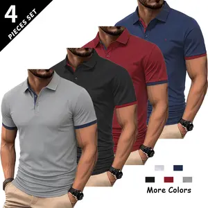 4-Pack Men‘s Polo Shirts, Premium Cotton Blend Short Sleeve Knit Collar Shirts with Contrast Trim, for Business Casual, Golf, Office, Travel & Weekend Wear, Essential Wardrobe Basics Set